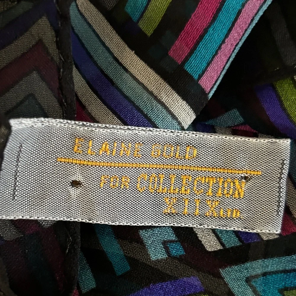 Vintage Elaine Gold Square Silk Scarf Black Purple Geometric | Collection XIIX